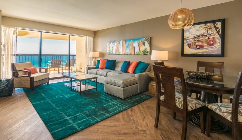 Aston Waikiki Beach Tower - Two  Bedroom Ocean Front - Living Room